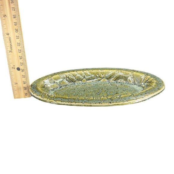 Vintage Studio Art Pottery Elongated Dish Tray Pottery Ceramic Signed Green - Picture 4 of 13